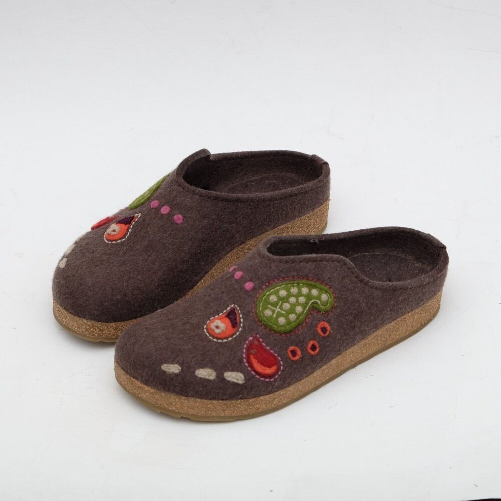 Haflinger Clogs Shoes Womens EU 37 US 6 Indoor Outdoor Brown Wool Paisley Mules